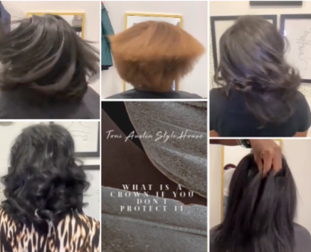 A woman 's hair is shown in a collage with the words what is a crown if you do n't protect it