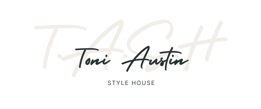 A logo for toni austin style house with a white background.