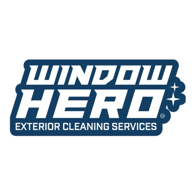 Window Hero Exterior Cleaning Services logo in blue and white, with star accents