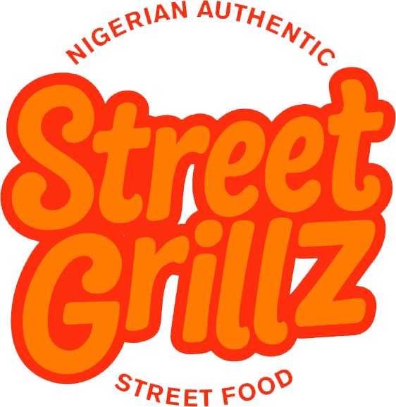 Orange and red &ldquo;Street Grillz&rdquo; logo with &ldquo;Nigerian Authentic Street Food&rdquo; text.