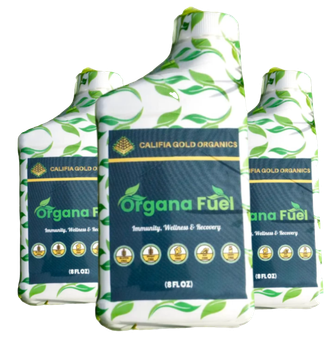 Three bottles of organa fuel from califia gold organics