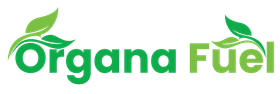 A logo for organa fuel with green leaves on a white background.