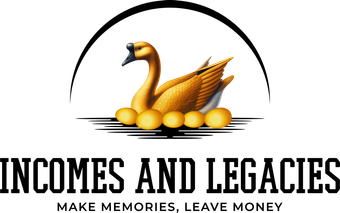 Logo: Golden goose on nest of eggs under a black arch, text