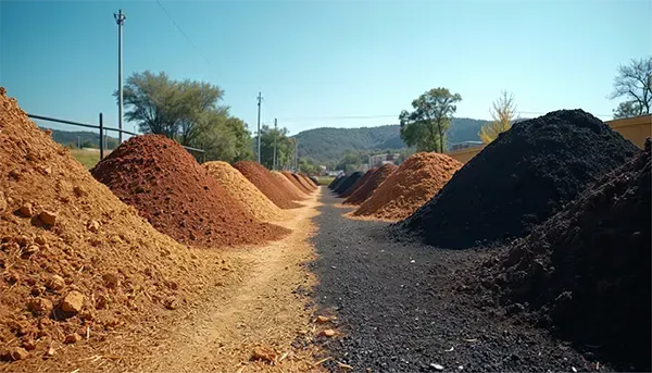 Landscape Yard soil and mulch stockpile