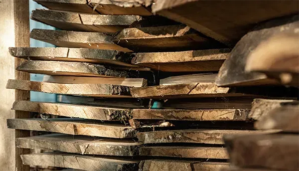 Landscape Yard timber edging and pallet stacks