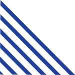 A blue and white striped triangle on a white background.