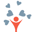 Person with arms raised, surrounded by floating blue hearts.