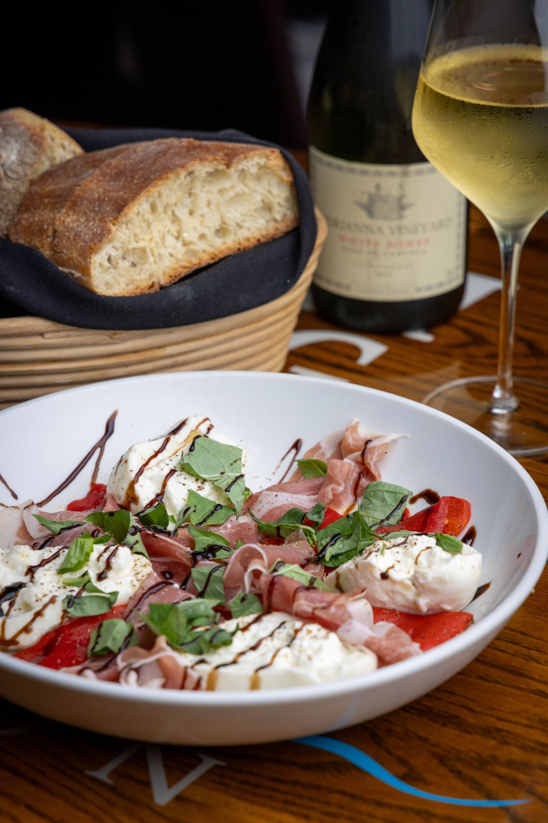 Fresh Mozzarella and Prosciutto appetizer. Acquolina Weston