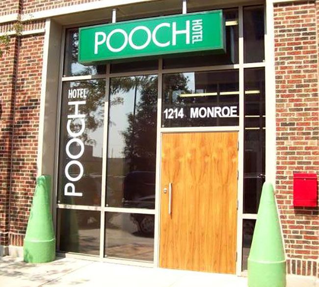 The pooch hotel is located at 1214 monroe