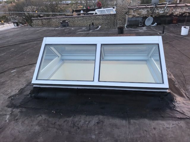 A skylight on the roof of a building
