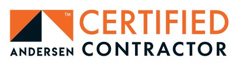 The logo for a certified contractor is orange and black