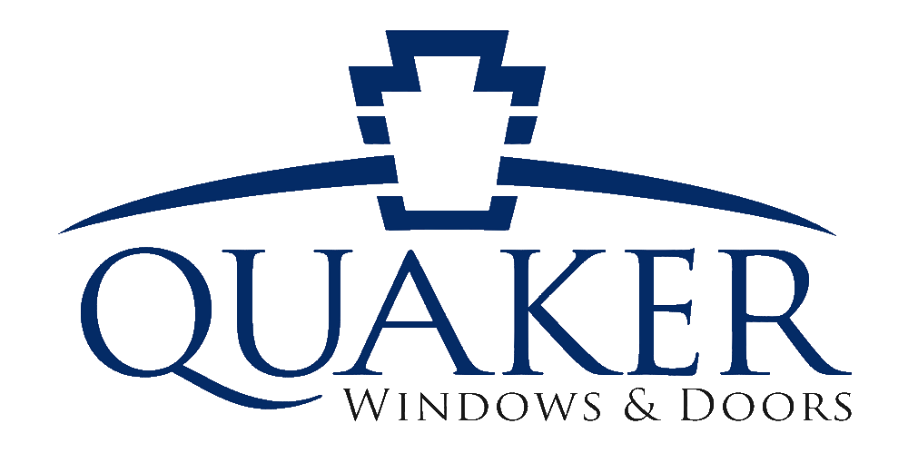 A blue and white logo for quaker windows and doors