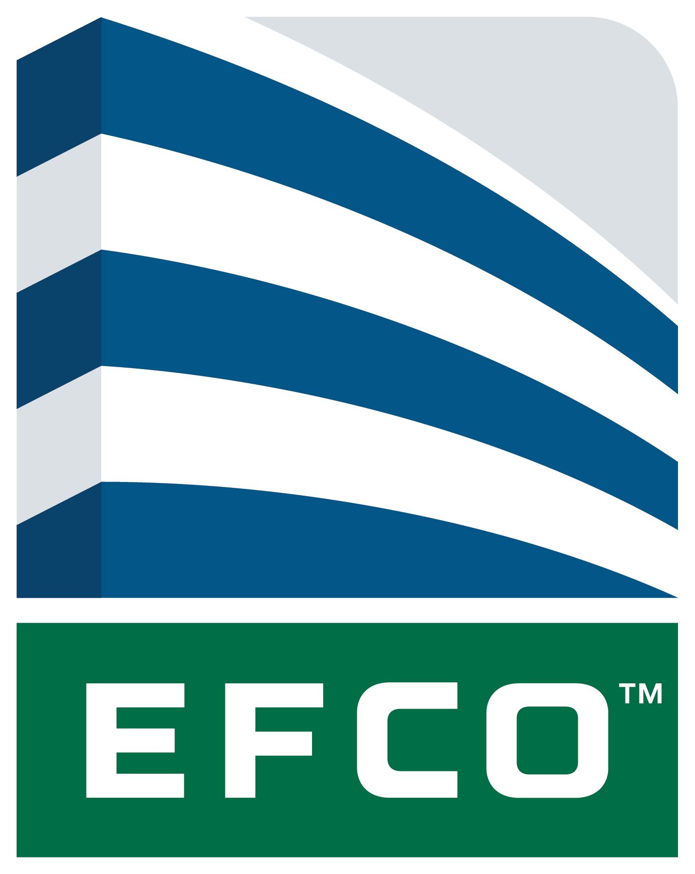 A blue and white striped logo for efco