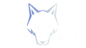 White wolf head outline, blue gradient, reflected below.