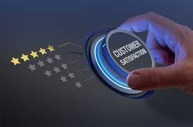 A person is pressing a button that says `` customer satisfaction ''.
