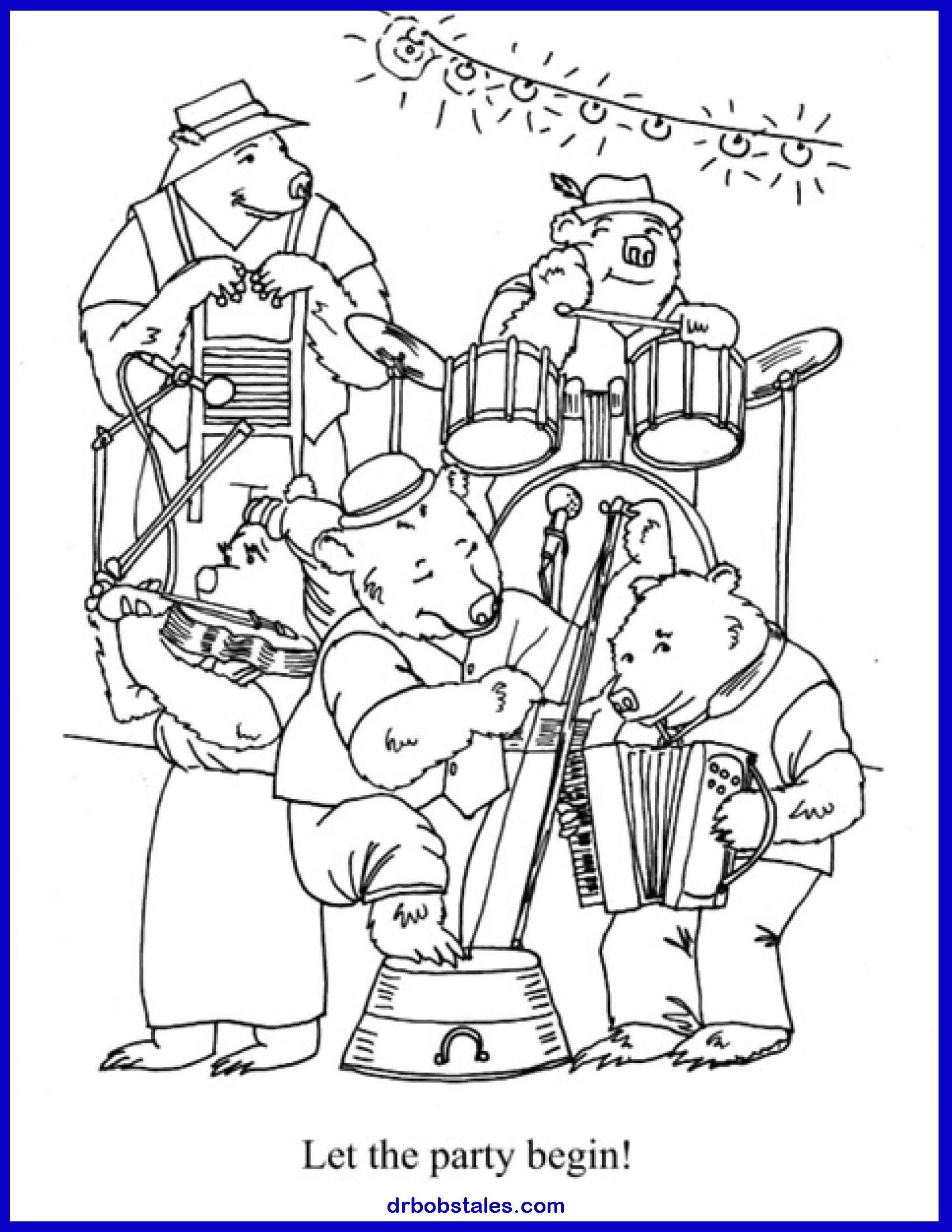 Five bears in traditional outfits play musical instruments, 