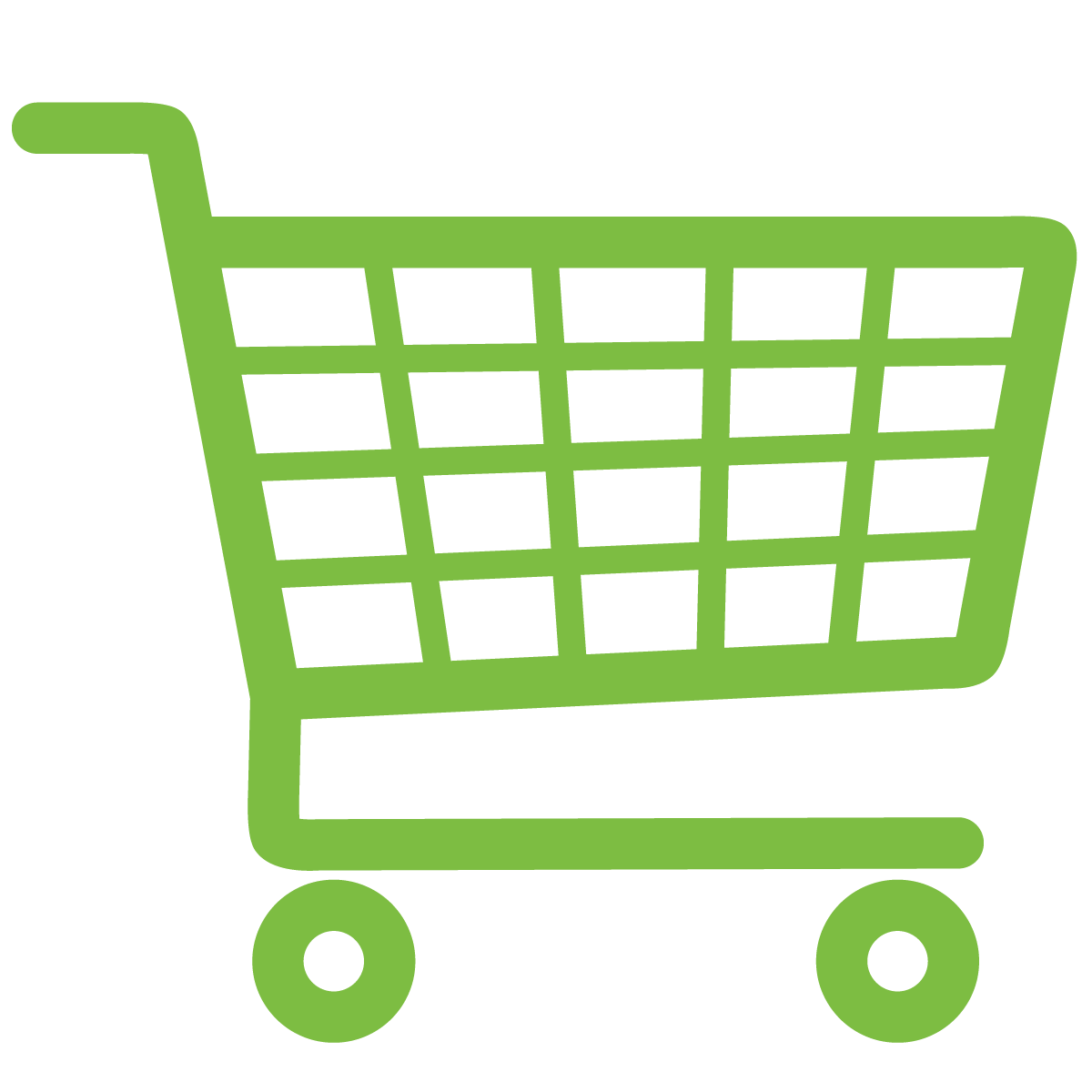 Green shopping cart icon on a white background