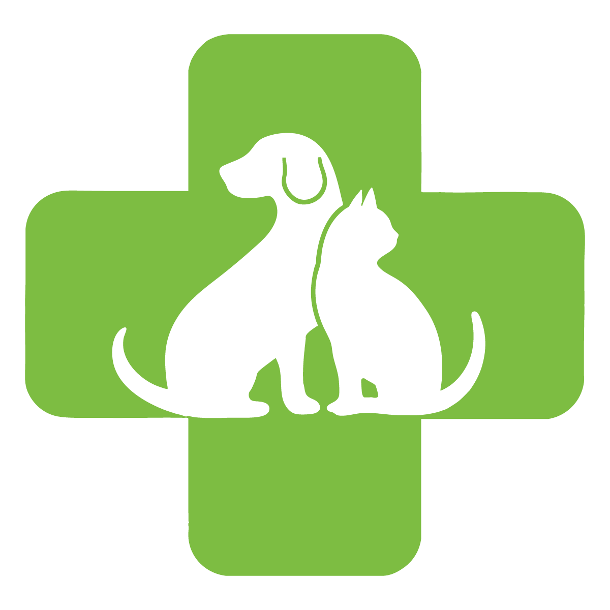 Green pet first aid cross with white dog and cat silhouettes