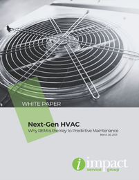 White paper cover with HVAC fan image and “Next-Gen HVAC” title, Impact Energy logo at bottom
