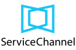 ServiceChannel logo with blue geometric icon and black text on white background