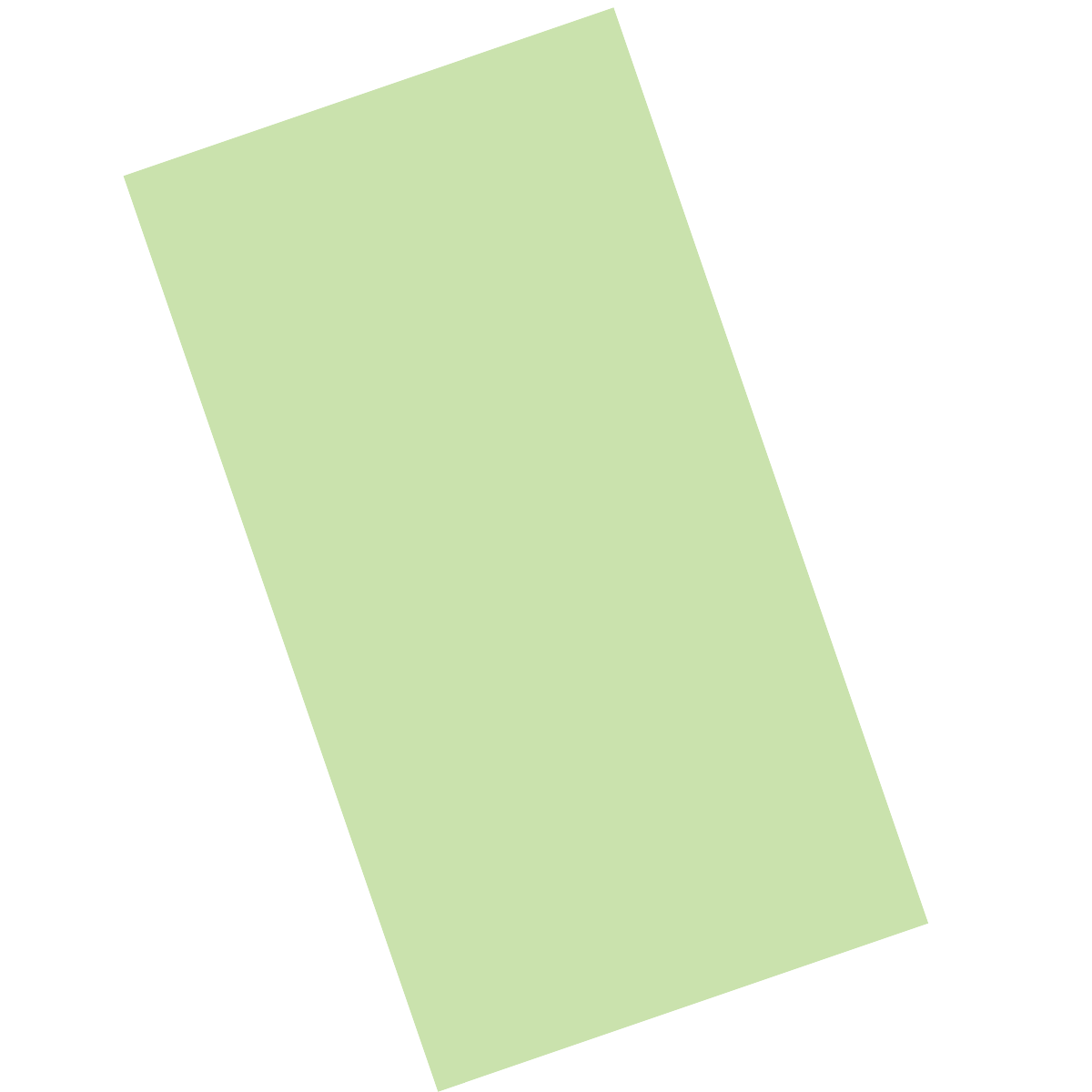 Light green tilted rectangle on a white background