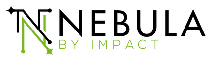 NEBULA BY IMPACT logo with stylized black and green lettering on a white background