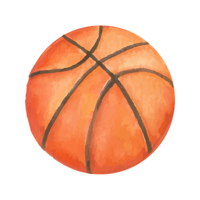 Orange basketball with black seams on a white background