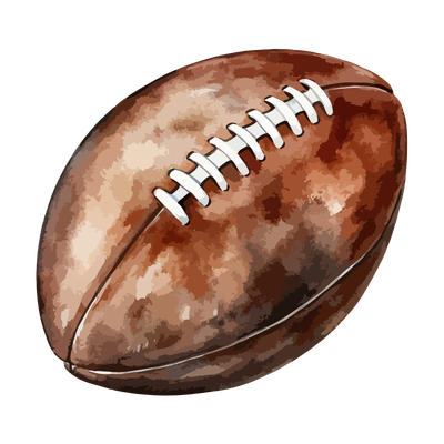 Brown American football with white laces on a white background