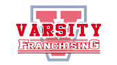 Varsity Franchising logo with a red &ldquo;V&rdquo; and bold red lettering on a white background