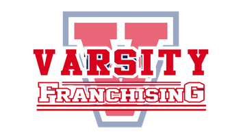 Varsity Franchising logo with a red &ldquo;V&rdquo; and bold red lettering on a white background
