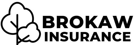 Brokaw Insurance logo with black text and a simple tree icon on a white background