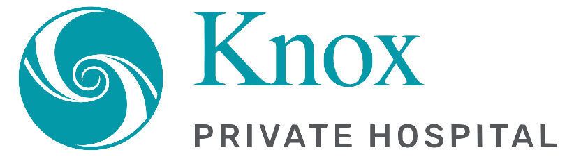 Knox Private Hospital logo with a teal swirl design and teal text on a white background.