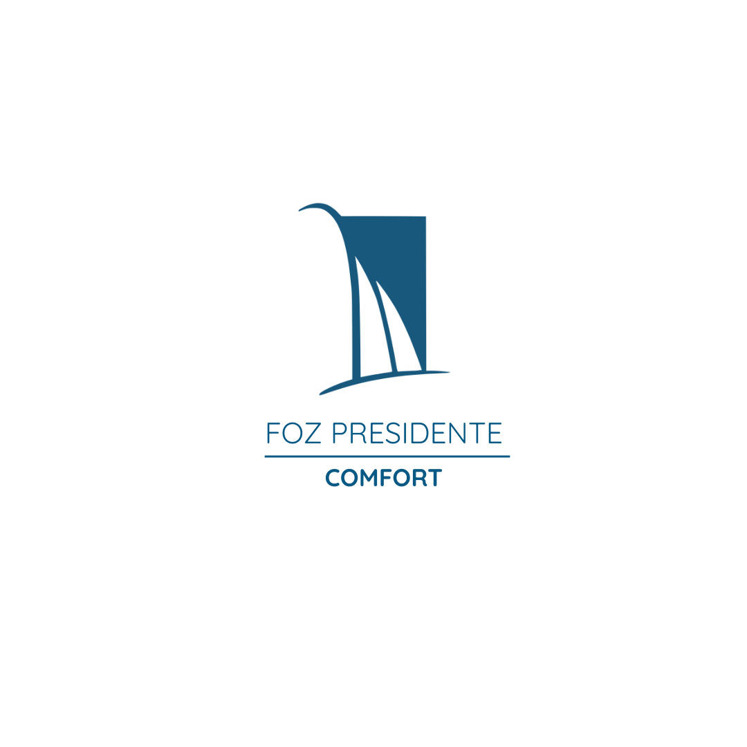 Logotipo da Foz Presidente Comfort em azul com ícone de vela estilizado e texto.
