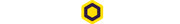 Logotipo hexagonal amarelo e preto centralizado em uma faixa branca, com uma fina faixa preta na parte inferior.