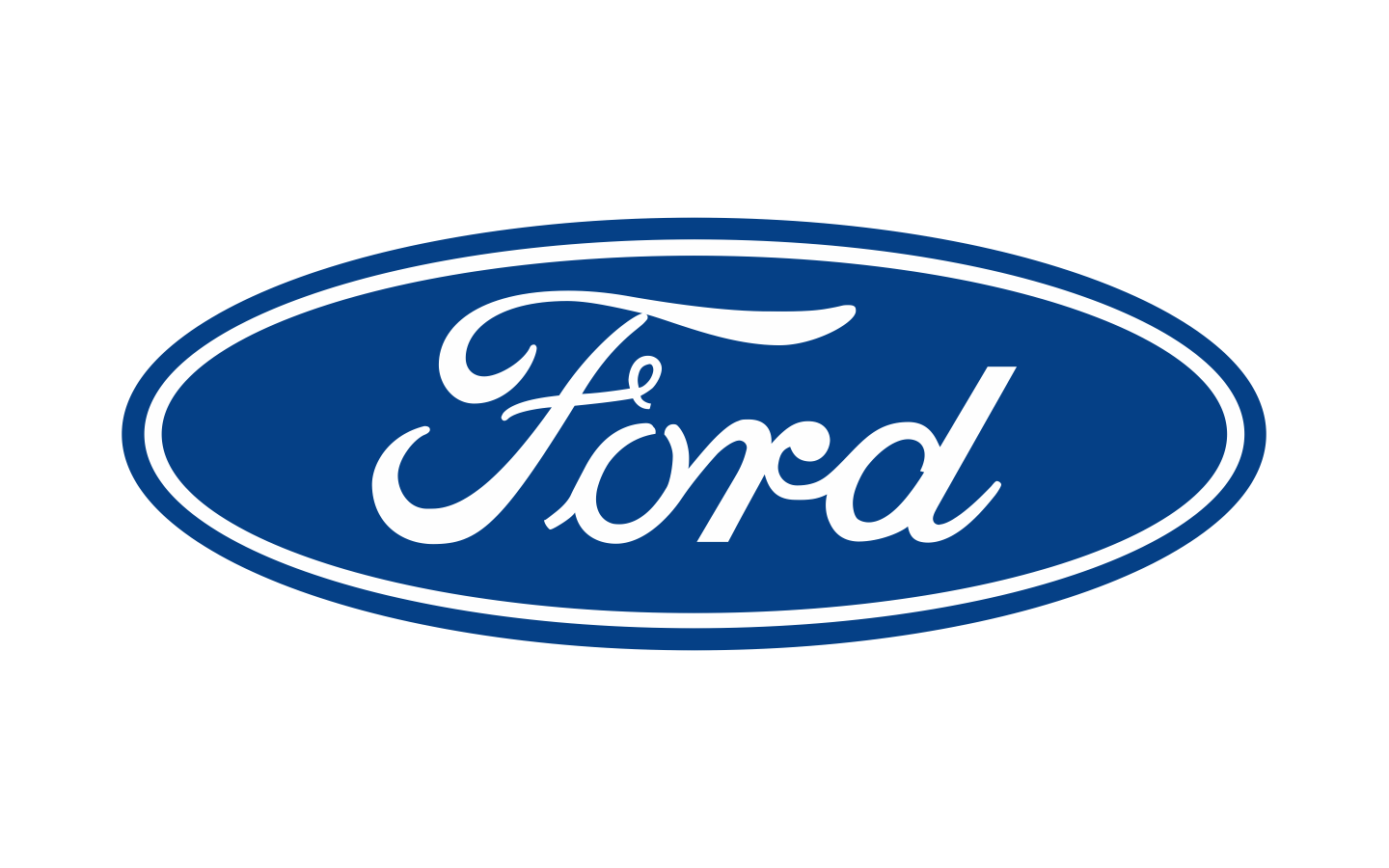 A blue and white ford logo on a white background.