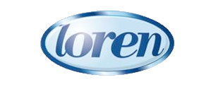 Logo Loren in una cornice ovale blu.