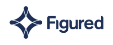 Logo for Figured, a diamond shape with a connecting design to the left of the word. Text is navy blue.