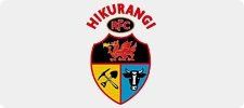 Hikurangi RFC logo with a shield-shaped emblem: red text, a red bird, pickaxe, cow, black and gold details.