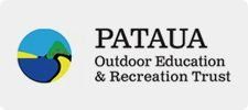 Logo for PATAUA Outdoor Education & Recreation Trust. Circle with blue, green, and yellow design. 