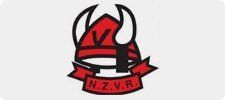 Emblem with a red Viking helmet and banner reading 