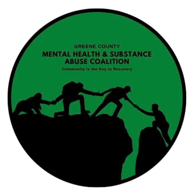 Logo for Greene County Mental Health & Substance Abuse Coalition with silhouetted climbers on a cliff
