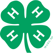 Green four-leaf clover logo with white 4-H symbols on each leaf