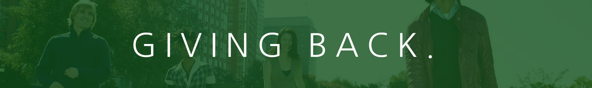 Green banner with people silhouettes and the words “GIVING BACK.”