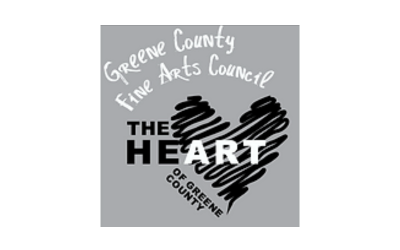 Greene County Fine Arts Council logo with a black heart and “THE HEART” on a gray background