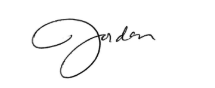 Stylized handwritten signature reading “Jordan” in black script on a white background