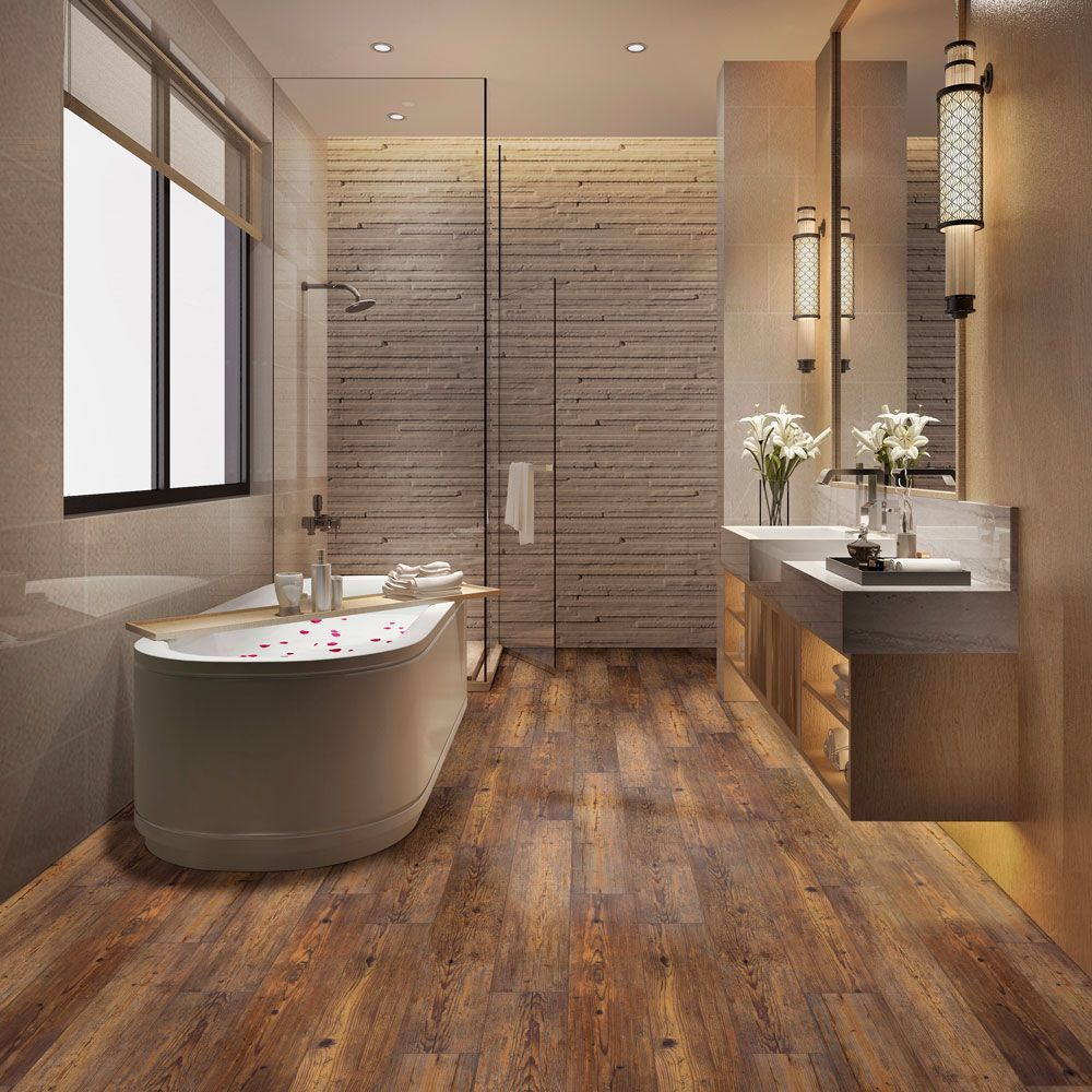 Bathroom with Extreme Cork Plus Reclaimed Pine Flooring — Colorado Springs, CO — Carpet Warehouse