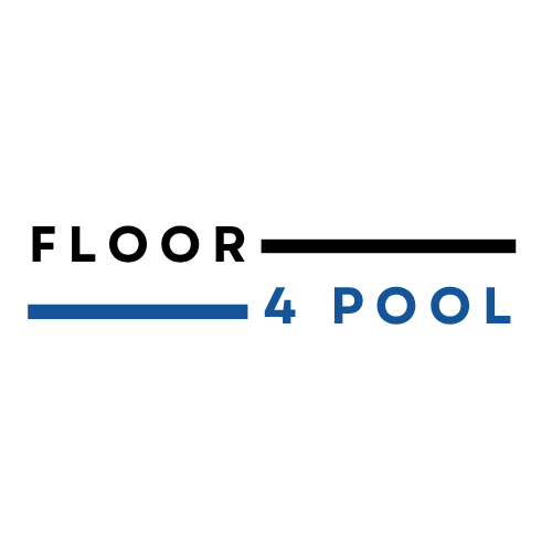 Logo voor het zwembad op de 4e verdieping: zwarte en blauwe tekst met een horizontale lijn erboven en eronder.