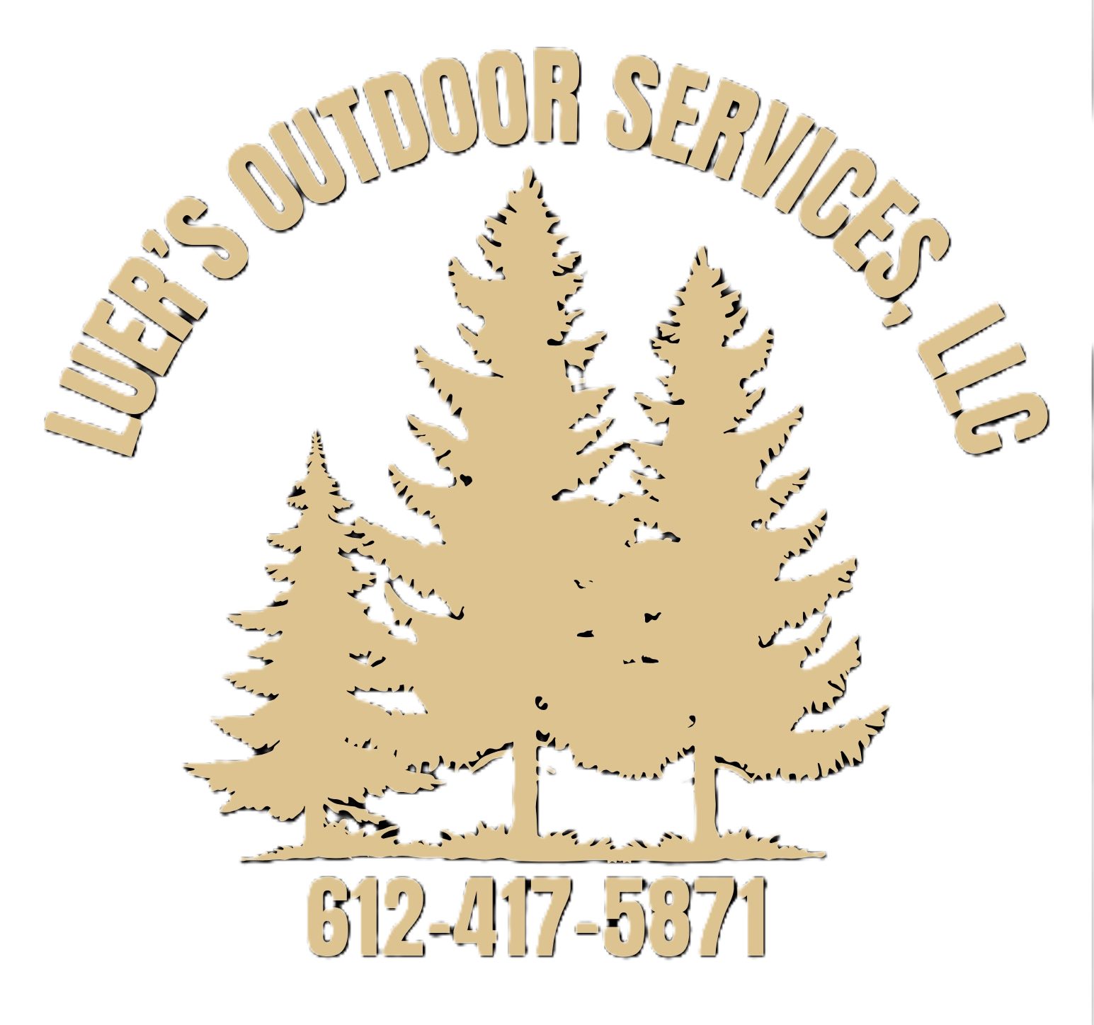 Logo for Keller's Outdoor Services, LLC with pine trees and phone number 612-417-5871