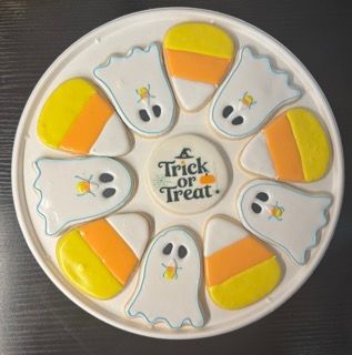 Candy Corn Ghosts Sugar Cookie Plattler