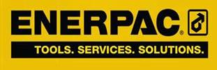 ENERPAC logo on yellow background: black text and a box with an arrow pointing upward.